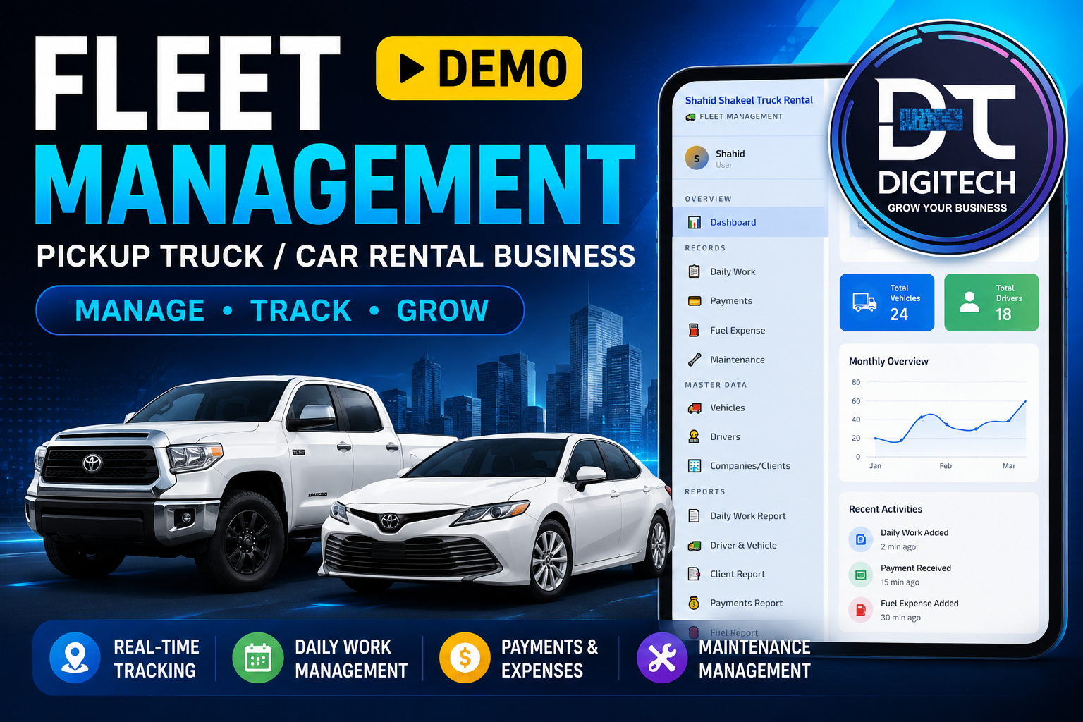 Fleet Management System | Pickup Truck & Car Rental Software by DigiTech